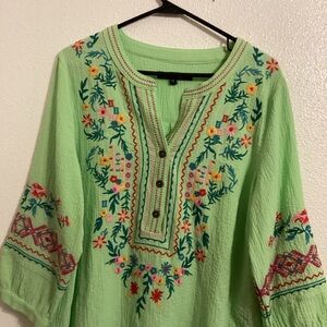 NWT Embroidered Green Women's Top